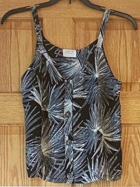 Old Navy Black and Blue Palm-Print Button Tank